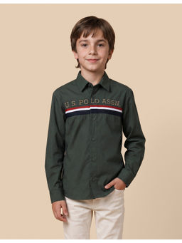 U.S. POLO ASSN. - Green Cotton Full Sleeves Collar Neck Embroidered Shirt