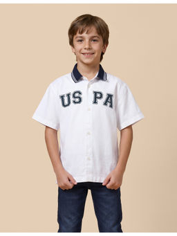 U.S. POLO ASSN. - White Cotton Half Sleeves Collar Neck Typography Shirt