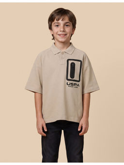 U.S. POLO ASSN. - Beige Cotton Half Sleeves Collar Neck Solid Polo T-shirt