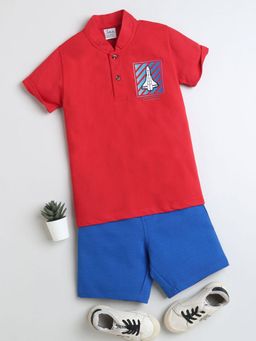 Hopscotch - Boys Red and Blue Graphic Print T-Shirt and Short (2-3 Years)