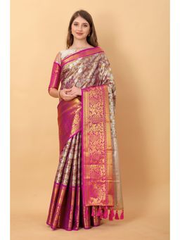 Yavira Silk - Wine Kanjivaram Silk Saree with Unstitched Blouse