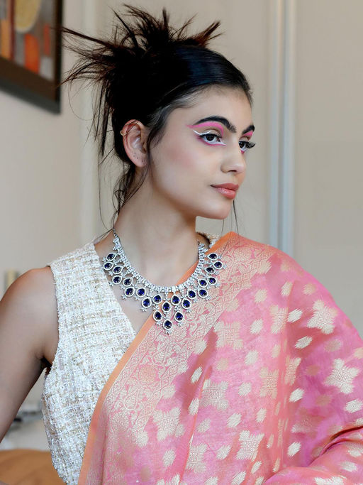 Odette Gorgeous Silver Artificial Diamond Princess Necklace Set