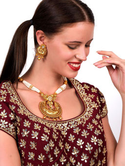 Odette - Antique Dense Faux Pearl Necklace with Earrings