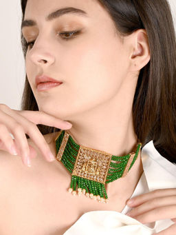 Odette - Green Beads Kundan Jewellery Set