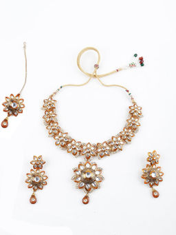 Odette - White and Orange Floral Kundan Choker Necklace Set