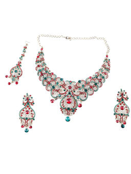 Odette - Green and Red Embellished Necklace Set