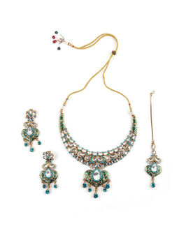 Odette - Green and White Kundan Heart Choker Set