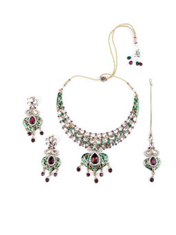 Odette - Green and Purple Heart Kundan Choker Set
