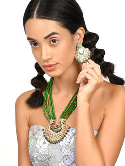 Odette - Gorgeous Green Long Mala Necklace Set