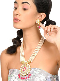 Odette - Exquisite Peach Kundan Work Necklace Set