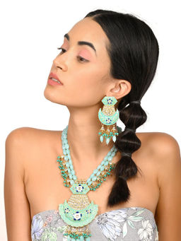 Odette - Light Blue Kundan Work Necklace Set For Women