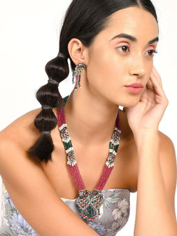 Odette - Exquisite Green Mala Necklace Set For Women