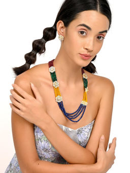 Odette - Floral Multicoloured Embellished Necklace Set For Women