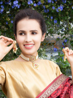 Odette - Designer Kundan White Beaded Choker Set