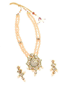 Odette - Peach Beaded Pendant Necklace Set