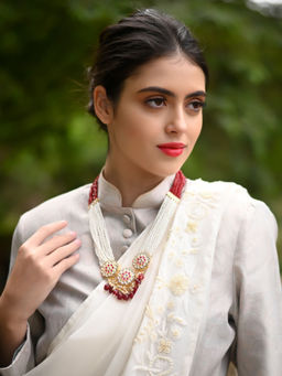 Odette - Gorgeous White and Red Long Necklace Set