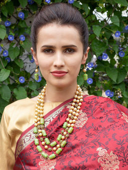 Odette - Green and Gold Pearl Beaded Necklace Set