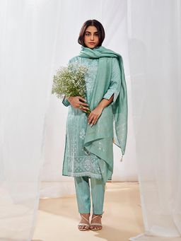 Vastramay - Women's Turquoise and Pant with Dupatta (Set of 3)