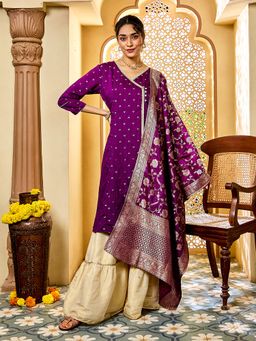 Vastramay - Women's Purple Kurta and Pant with Dupatta (Set of 3)