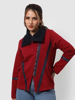 Campus Sutra - Womens Maroon Solid Cotton Jacket