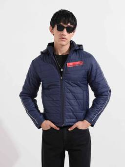 The Indian Garage Co - Navy Blue Solid Full Sleeves Puffer Jacket