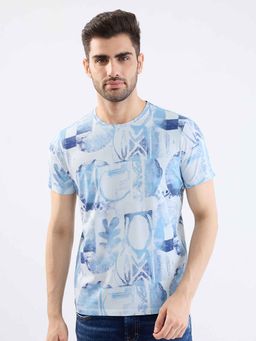 Spykar - Blue Printed Half Sleeves T-Shirt