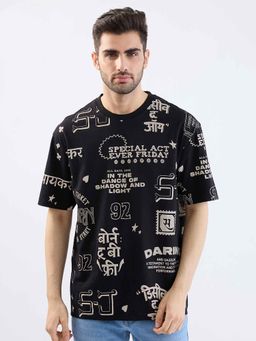 Spykar - Black Typography Half Sleeves T-Shirt