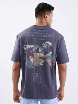 Spykar - Grey Graphic Half Sleeves T-Shirt