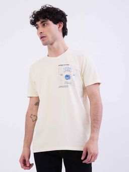 Spykar - Off White Printed Half Sleeves T-Shirt