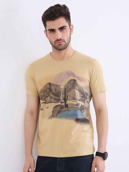 Spykar - Beige Graphic Half Sleeves T-Shirt