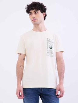 Spykar - Off White Printed Half Sleeves T-Shirt