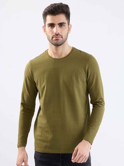 Spykar - Olive Textured Full Sleeves T-Shirt