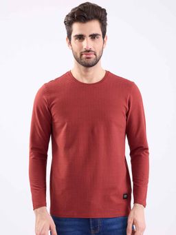 Spykar - Red Textured Full Sleeves T-Shirt