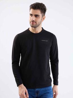 Spykar - Black Textured Full Sleeves T-Shirt