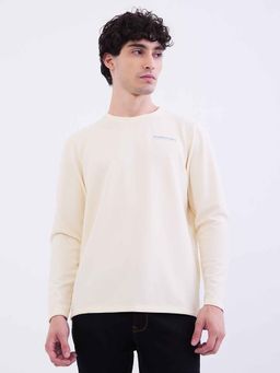 Spykar - Off White Textured Full Sleeves T-Shirt