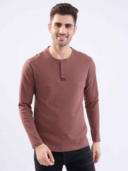 Spykar - Brown Textured Full Sleeves T-Shirt
