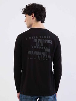 Spykar - Black Typography Full Sleeves T-Shirt