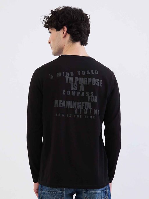 Spykar Black Typography Full Sleeves T-Shirt