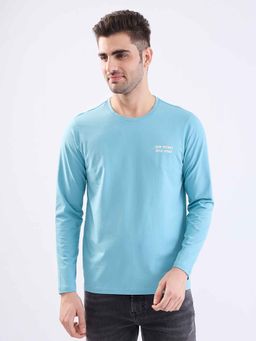 Spykar - Blue Textured Full Sleeves T-Shirt