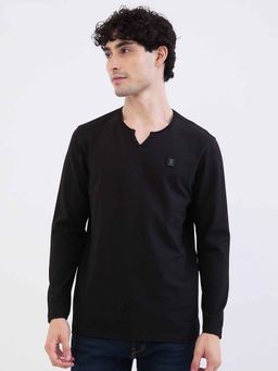 Spykar - Black Textured Full Sleeves T-Shirt