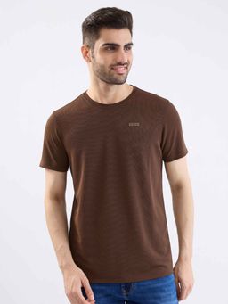 Spykar - Brown Textured Half Sleeves T-Shirt