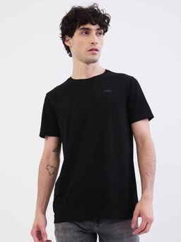 Spykar - Black Textured Half Sleeves T-Shirt