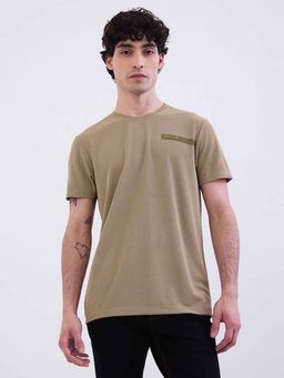 Spykar - Olive Textured Half Sleeves T-Shirt