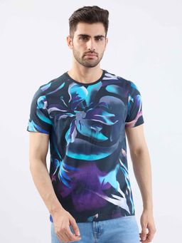 Spykar - Black Patterned Half Sleeves T-Shirt