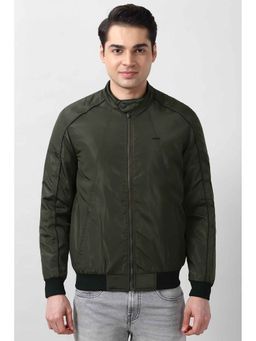 Peter England - Olive Solid Full Sleeves Bomber Jacket