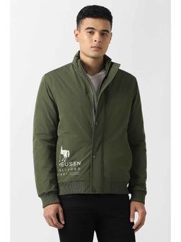 Van Heusen - Olive Solid Full Sleeves Bomber Jacket