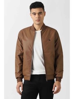 Van Heusen - Brown Solid Full Sleeves Bomber Jacket