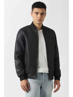 Van Heusen - Black Solid Full Sleeves Bomber Jacket