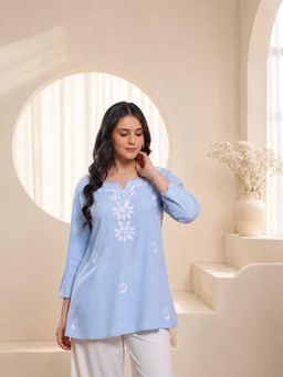 QAZMI - Women's Kashmiri Aari Embroidered Viscose Rayon A-Line Flared Kurti