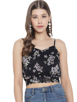 Trend Arrest - Black Printed Dobby Top